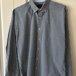 Untuckit Dark Blue & White Check Pattern Button Down Shirt